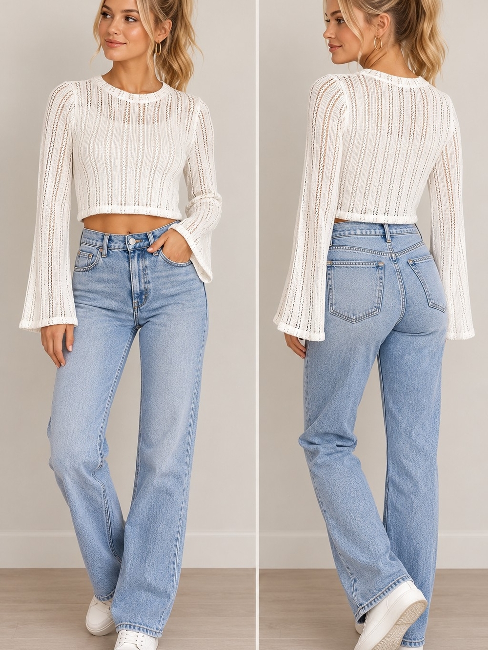 Wild Fable White Crochet Knit Crop Top-Sz M